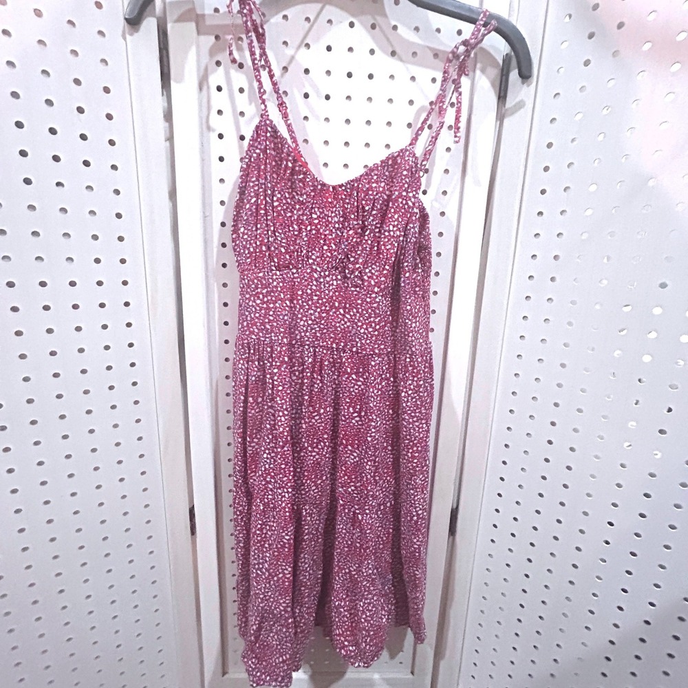 JapanAttitude Sundress Women Size S Red Floral Excellent Smocked Spaghetti Strap